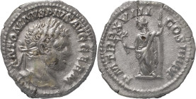 The Roman Empire
CARACALLA. Rome. Circa 198-217. AR Denarius 3.29 g. ANTONINVS PIVS AVG GERM, Laureate head right / P M TR P XVIII COS IIII P P, Pax s...
