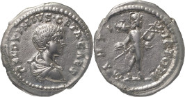 The Roman Empire
GETA (Caesar). Rome. Circa 198-209. AR Denarius 3.43 g. P SEPTIMIVS GETA CAES. Bare-headed, draped and cuirassed bust right. Rev: MAR...