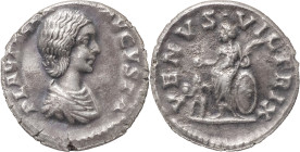 The Roman Empire
PLAUTILLA (Augusta). Rome. Circa 202-205. AR Denarius 3.56 g. PLAVTILLA AVGVSTA, Draped bust right / VENVS VICTRIX, Venus standing le...