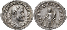 The Roman Empire
MAXIMINUS THRAX. Rome. Circa 235-238. AR Denarius 2.45 g. IMP MAXIMINVS PIVS AVG, Laureate, draped and cuirassed bust right / PROVIDE...