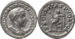 The Roman Empire
Gordian III, AD 238-244. AR Denarius 2.98, Rome, 240. IMP GORDIANVS PIVS FEL AVG Laureate, draped and cuirassed bust of Gordian III t...