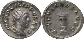 The Roman Empire
Phillip I. Rome. Circa 244–249. AR Antoninianus 3.76 g. IMP PHILIPPVS AVG, radiate, draped bust right / SAECVLARES AVGG, cippus inscr...