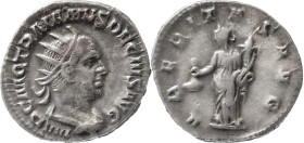 The Roman Empire
Trajan Decius AR Antoninianus, 4.08 g. Rome, circa AD 249-251. IMP C M Q TRAIANVS DECIVS AVG, radiate, draped and cuirassed bust to r...