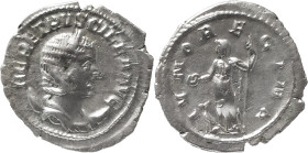 The Roman Empire
Herennia Etruscilla. Rome. Circa 249-251. AR Antoninianus 2.65 g. HER ETRVSCILLA AVG, diademed draped bust right on crescent / IVNO R...