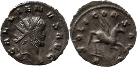 The Roman Empire
Gallienus. Rome. Circa 253-268. AR Antoninianus 2.80 g. GALLIENVS AVG, radiate head right / SOLI CONS AVG, Pegasus springing right, h...