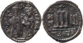 The Byzantine Empire
Phocas (602-610). AE 40 Nummi 10.08 g. Theoupolis (Antioch), year 6 (607/8). Phocas and Leontia standing facing, the Emperor hold...