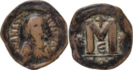 The Byzantine Empire
Anastasius I, 491-518. AE Follis 16.69 g, Constantinople, 4th officina (Δ), 498-518. D N ANASTA-SIVS P P AVG Pearl-diademed, drap...