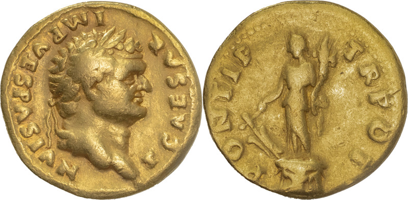 The Roman Empire
Titus caesar, 69 – 79
Aureus 74, AV 7.140 g. Obv: T CAESAR – IM...