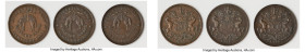 Newfoundland 3-Piece Lot of Uncertified "Rutherford Bros. - Harbour Grace" 1/2 Penny Tokens 1846 XF, 1) 1/2 Penny Token, NF-1C1. Fine wool, with roset...