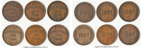 Prince Edward Island 6-Piece Lot of Uncertified "Self Government and Free Trade" 1/2 Penny Tokens VF, 1) 1/2 Penny Token 1855, PE-7B1. Top of "5" poin...