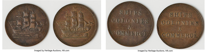 Prince Edward Island Pair of Uncertified "Ships Colonies & Commerce" 1/2 Penny T...