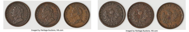 Nova Scotia. George IV 3-Piece Lot of Uncertified "Thistle" 1/2 Penny Tokens 183...