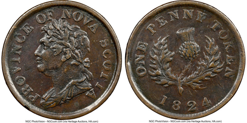 Nova Scotia. George IV "Thistle" Penny Token 1824 AU Details (Cleaned) NGC, Br-8...