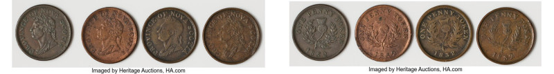 Nova Scotia. George IV 4-Piece Lot of Uncertified "Thistle" Penny Tokens 1832 F-...