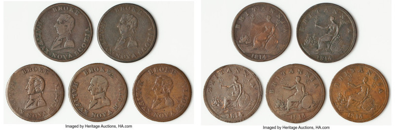 Nova Scotia 5-Piece Lot of Uncertified "Captain Broke - Halifax" 1/2 Penny Token...