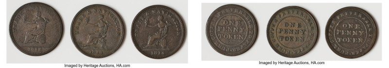 Nova Scotia 3-Piece Lot of Uncertified "Trade & Navigation" Penny Tokens 1814 Fi...