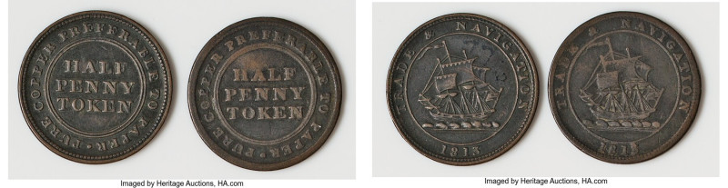 Nova Scotia Pair of Uncertified "Trade & Navigation - Pure Copper" 1/2 Penny Tok...