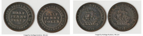 Nova Scotia Pair of Uncertified "Trade & Navigation - Pure Copper" 1/2 Penny Tokens 1813 VF, 1) 1/2 Penny Token, NS-21A3. Third wave tallest. Reeded e...