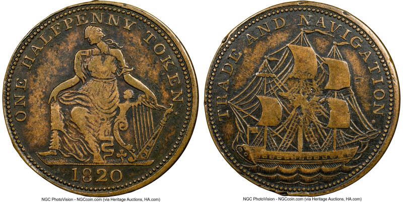 Nova Scotia copper "Trade & Navigation" 1/2 Penny Token 1820 XF Details (Environ...