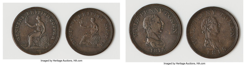 Nova Scotia Pair of Uncertified "Genuine British Copper" 1/2 Penny Tokens 1815 V...