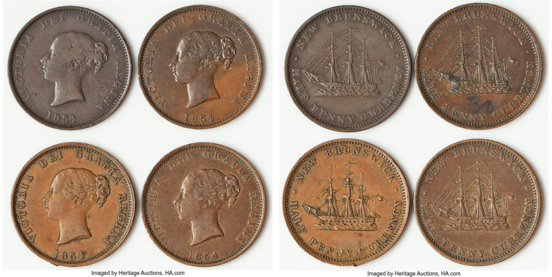 New Brunswick. Victoria 4-Piece Lot of Uncertified 1/2 Penny Tokens 1854 F-VF, N...