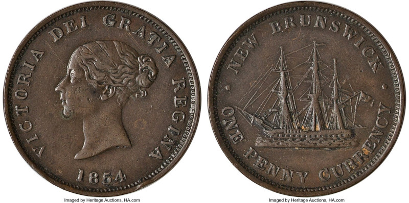 New Brunswick. Victoria "Bust/Ship" Penny Token 1854 AU (Residue), KM4, NB-2B2. ...