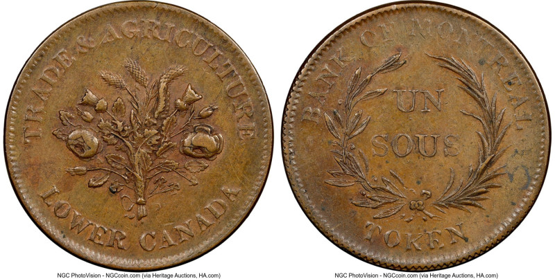 Lower Canada. Bank of Montreal "Bouquet" Sous Token ND (1836) AU55 Brown NGC, LC...