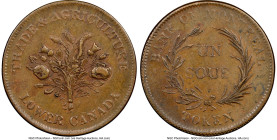 Lower Canada. Bank of Montreal "Bouquet" Sous Token ND (1836) AU55 Brown NGC, LC-3A1. Plain edge. Medal alignment. With only gentle evidence of handli...