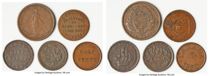 Lower Canada 5-Piece Lot of Uncertified Assorted Token Issues VG-Fine, Includes ...