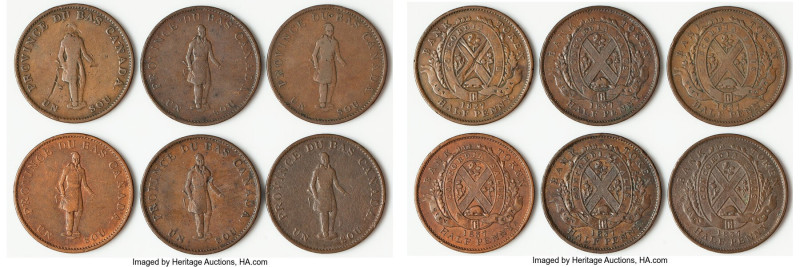 Lower Canada 6-Piece Lot of Uncertified "Bas Canada - City Bank" 1/2 Penny (Sou)...