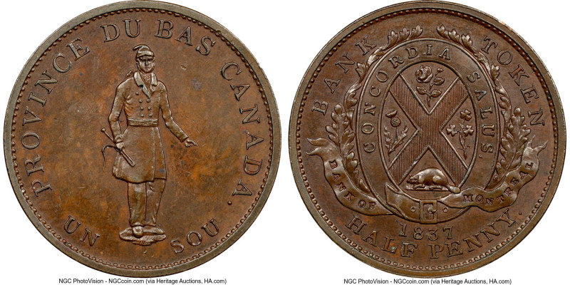 Lower Canada. Bank of Montreal "Habitant" 1/2 Penny Token 1837 MS62 Brown NGC, B...