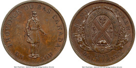 Lower Canada. Bank of Montreal "Habitant" 1/2 Penny Token 1837 MS62 Brown NGC, Br-522, LC-8D2. Plain edge. Medal alignment. "V" lower than "I" variety...