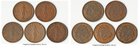 Lower Canada 5-Piece Lot of Uncertified "Bas Canada - Banque du Peuple" Penny (2 Sous) Tokens 1837 VG-VF, Includes various types, as pictured. Sold as...