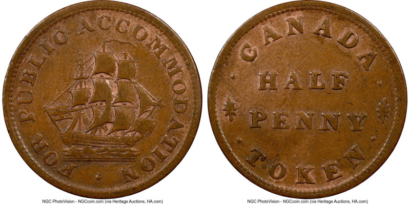 Lower Canada copper "For Public Accommodation" 1/2 Penny Token ND (1830) XF40 Br...