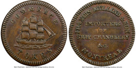 Lower Canada copper "Francis Mullins & Son - Montreal" 1/2 Penny Token ND (1828) AU55 Brown NGC, Br-565, LC-17A1. Plain edge. Coin alignment. A pleasi...