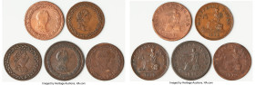 Lower Canada 5-Piece Lot of Uncertified "Thomas Halliday" 1/2 Penny Tokens 1812 VG-VF, Includes various types, as pictured. Sold as is, no returns. So...