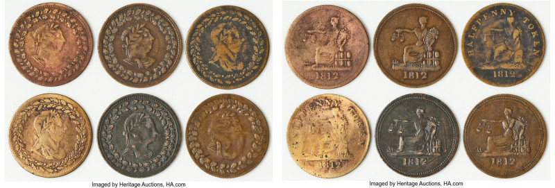 Lower Canada 6-Piece Lot of Uncertified "Tiffin" Token Issues 1812 AG-Fine, Incl...
