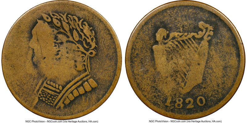 Lower Canada copper "Bust & Harp" 1/2 Penny Token 1820 Details (Obverse Scratche...