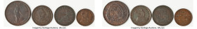 Lower Canada 4-Piece Lot of Uncertified Assorted Token Issues F-VF, 1) "Bas Canada" Penny (2 Sous) 1837, LC-9A2 2) "Victoria Nobis Est" 1/2 Penny ND, ...