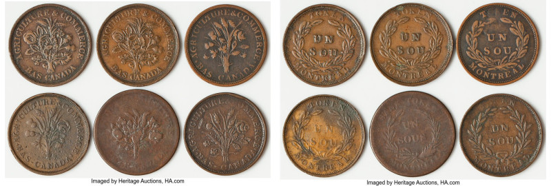 Lower Canada 6-Piece Lot of Uncertified Assorted "Bouquet" Sou Tokens ND VF, Inc...