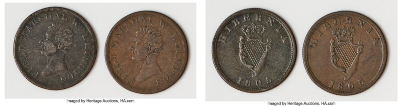 Lower Canada Pair of Uncertified "Field Marshal Wellington - Hibernia" 1/2 Penny...