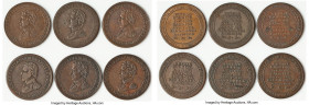 Lower Canada 6-Piece Lot of Uncertified "Wellington" 1/2 Penny Peninsular Tokens ND VF, Includes various types, as pictured. Sold as is, no returns. S...