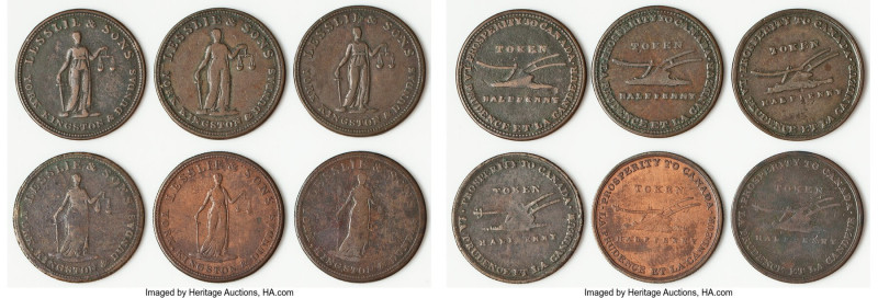 Upper Canada 6-Piece Lot of "Lesslie & Sons" 1/2 Penny Tokens ND Fine, Includes ...