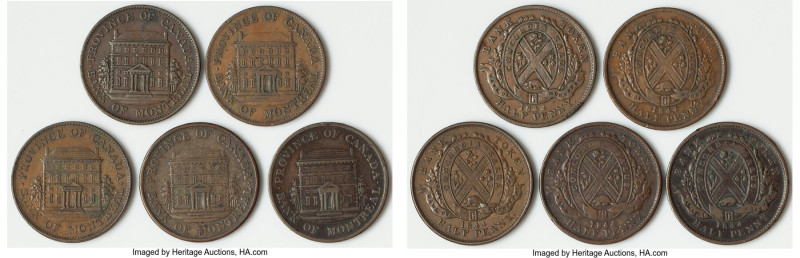 Province of Canada. Bank of Montreal 5-Piece Lot of Uncertified "Front View" 1/2...