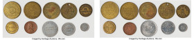 Quebec 10-Piece Lot of Uncertified Assorted Tokens, (2) Brass with different obverses "P.P. Mailoux" Montreal, Quebec; Brass "P.A. Theriault-Epicier" ...