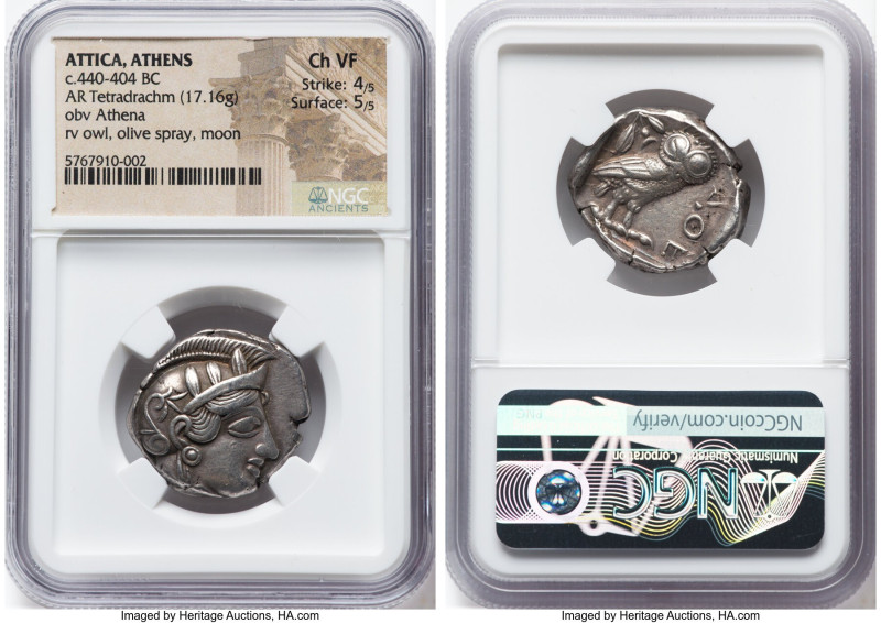 ATTICA. Athens. Ca. 440-404 BC. AR tetradrachm (26mm, 17.16 gm, 7h). NGC Choice ...