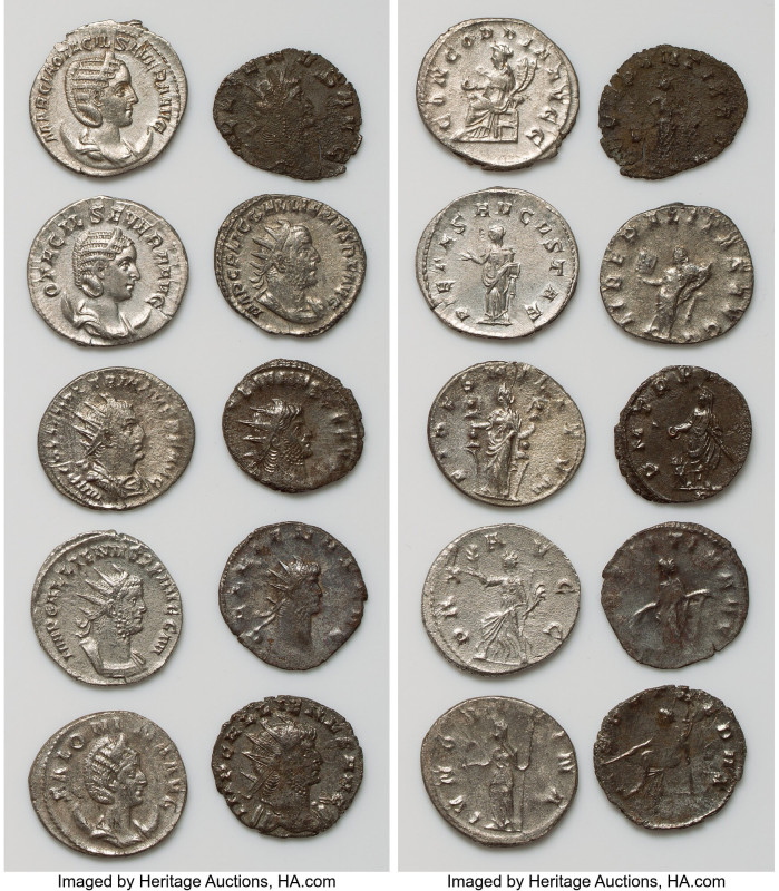 ANCIENT LOTS. Roman Imperial. Lot of ten (10) AR and BI antoniniani. VG-Choice V...