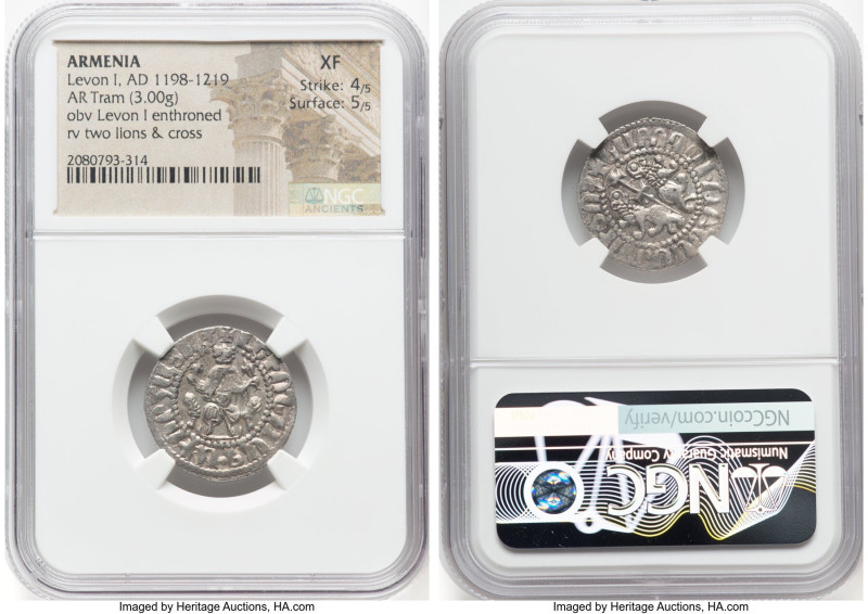 Cilician Armenia. Levon I Tram ND (1198-1219) XF NGC, Strike 4/5, Surface 5/5. 3...