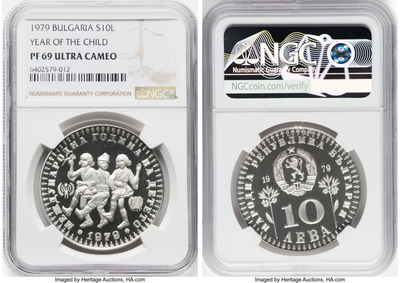 Republic 7-Piece Lot of Certified silver Proof Commemorative 10 Leva NGC, 1) "In...