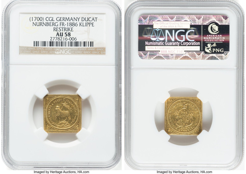 Nürnberg. Free City gold Restrike Klippe Ducat (1700-Dated)-CGL AU58 NGC, KM258,...